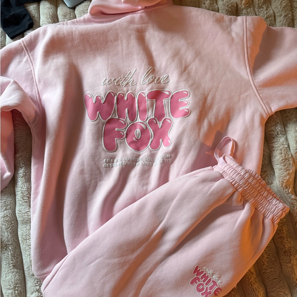 White Fox Pink Hoodie and Sweatpants Set